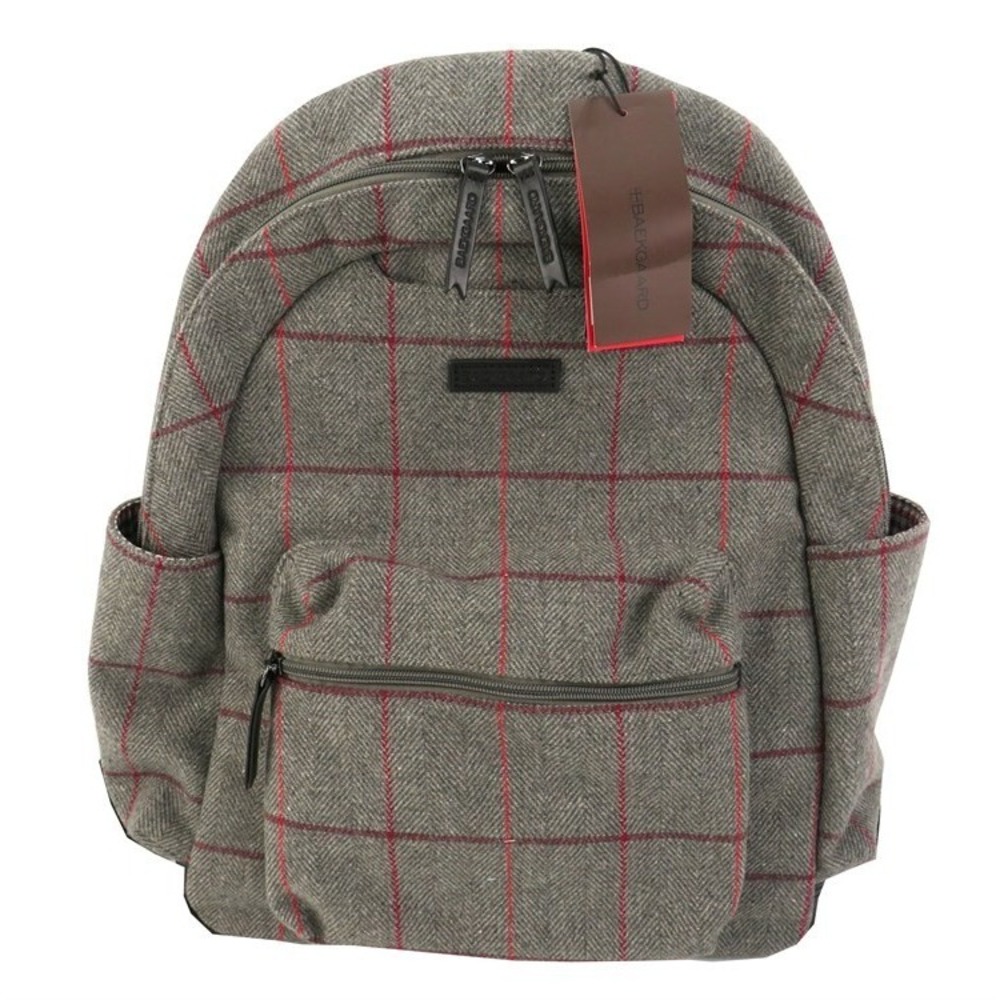 Baekgaard Clark Backpack Full-Size Plaid Flannel‎ Leather Trim Laptop Bag NWT